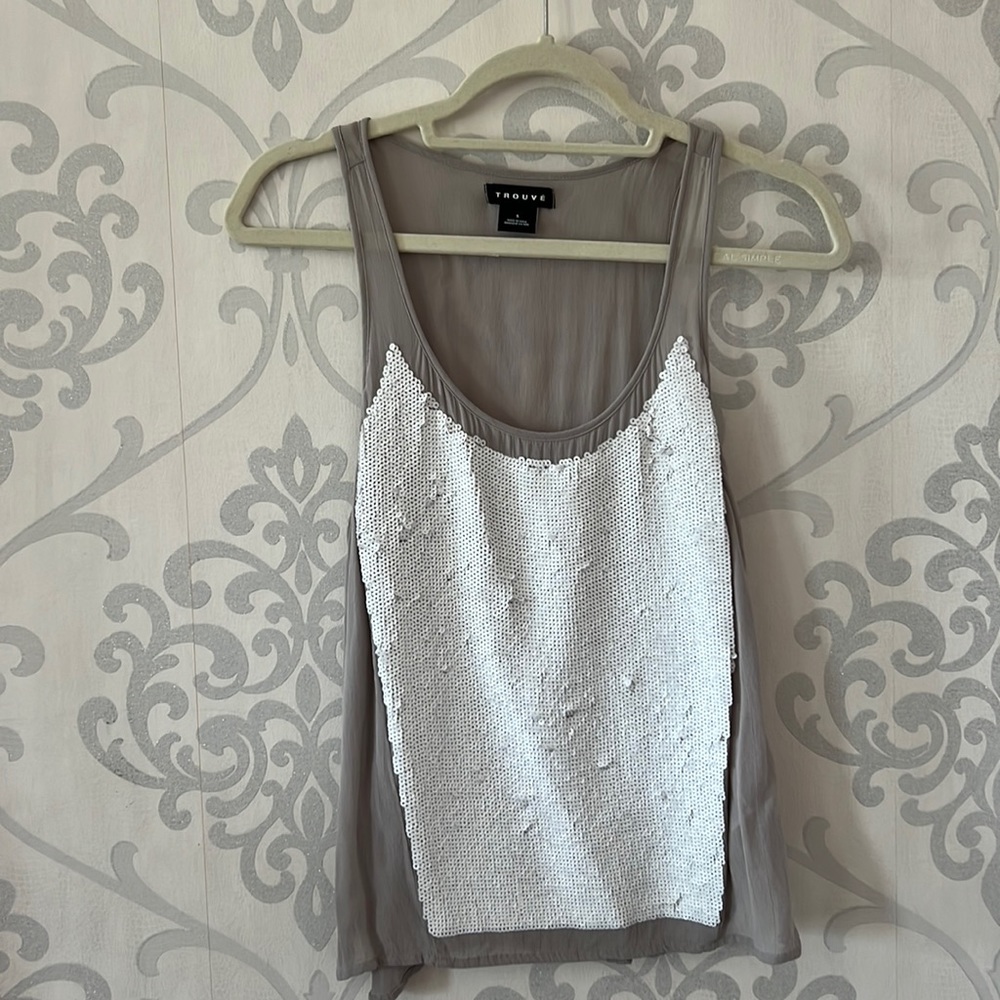 Nordstrom Trouvé Gray Sequin Tank Top